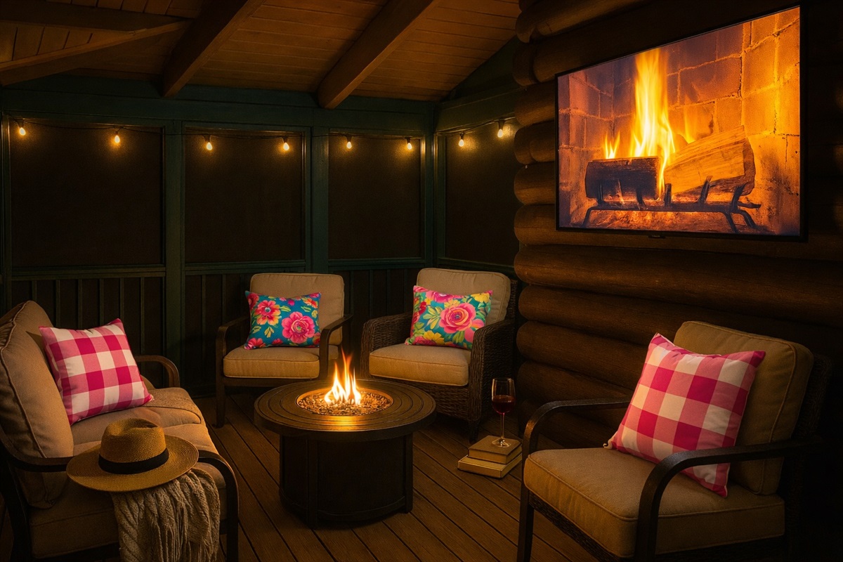 Unwind with your girls, stream your favorite guilty pleasure on the outdoor TV, and relax together on the screened-in porch.
