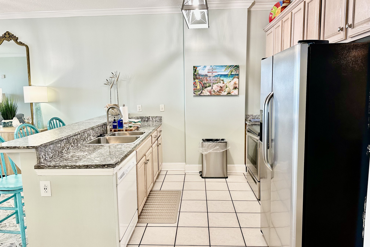 Spacious kitchen for preparing meals! And we have a Keurig and a standard coffee maker!