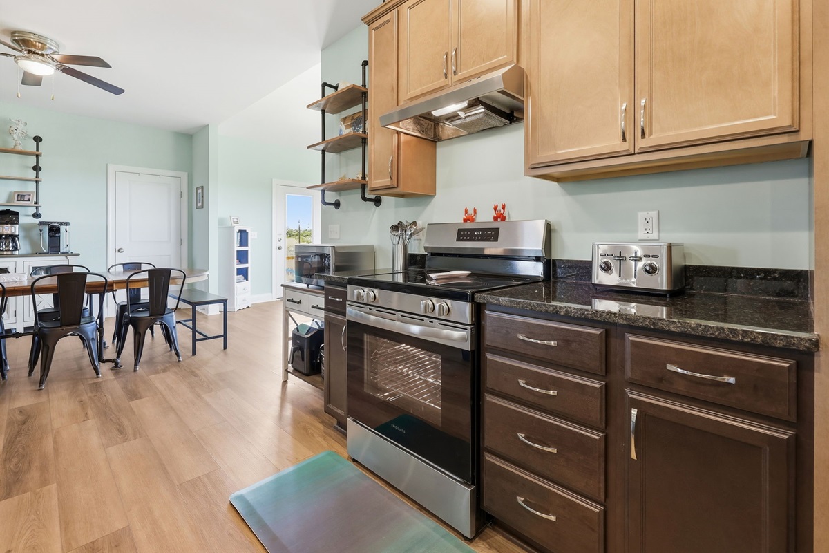 Kitchen and island layout built for cooking and conversation