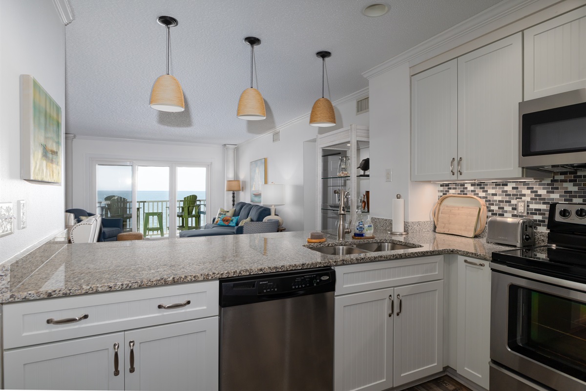 Views through the kitchen to the ocean