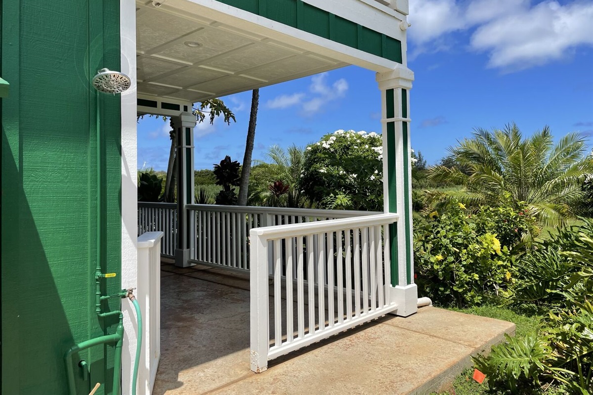 There is an outdoor shower for your comfort after a fun day at the beach