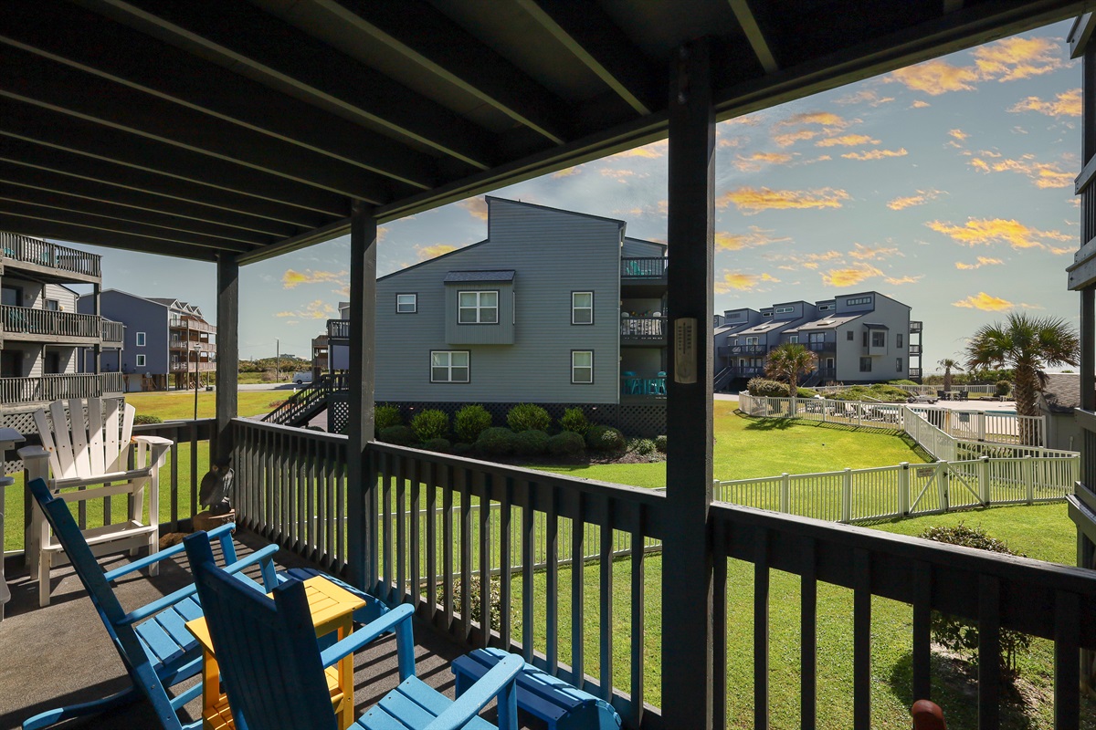 Shaded porch view of the neighborhood