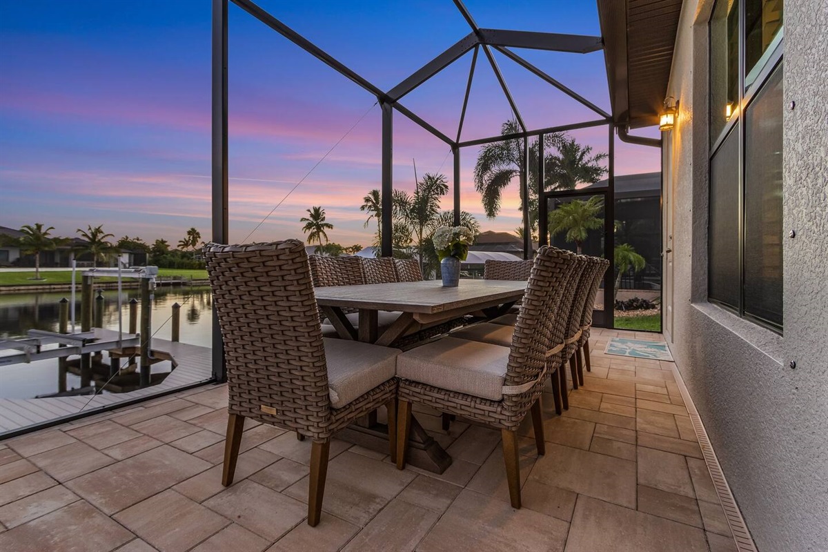 Gather your friends and family around the outdoor dining table for 10, where sunset moments become cherished memories!