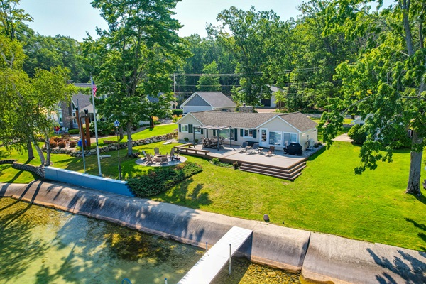 Bird's eye view of house from water