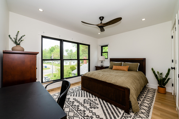 Ceiling fan, blackout motorized shades