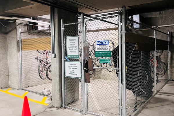Locked Bike Storage in parking garage