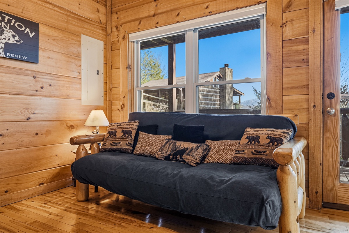 Full size bunk beds located in the game room, along with a full size futon perfect for all the kids!