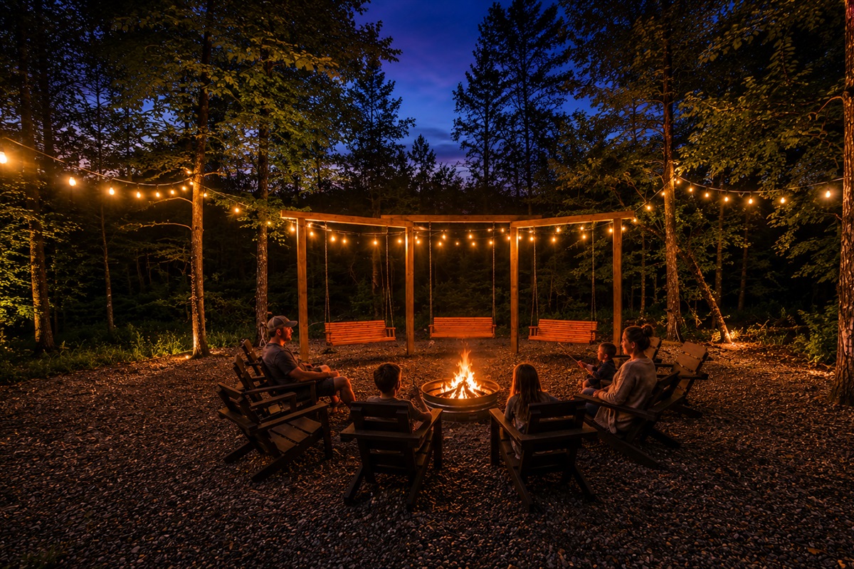 Fire Pit Gathering: Unwind under twinkling lights while roasting marshmallows around the fire!