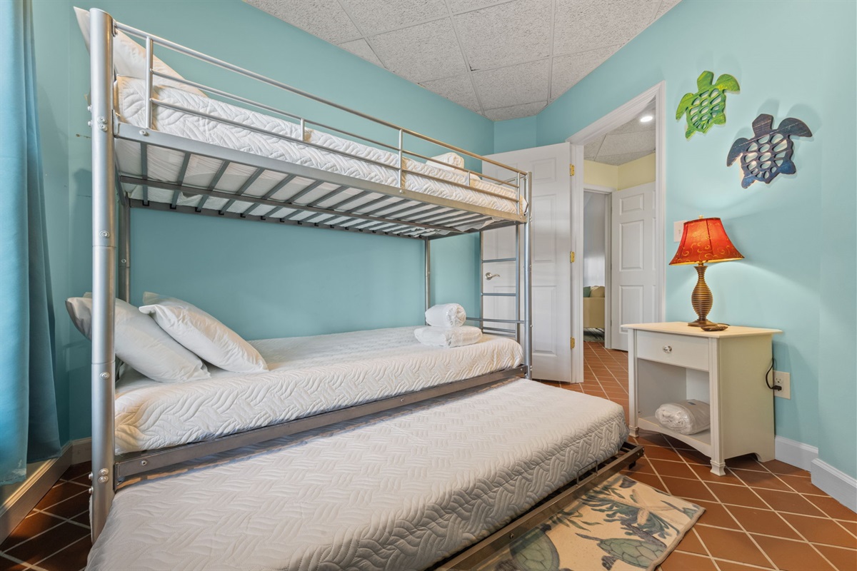 Fun sleeping setup that makes sharing the room easy and comfortable