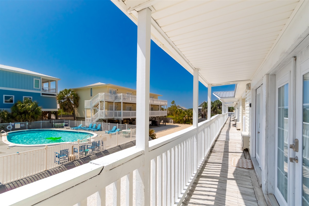 View of pool from front door