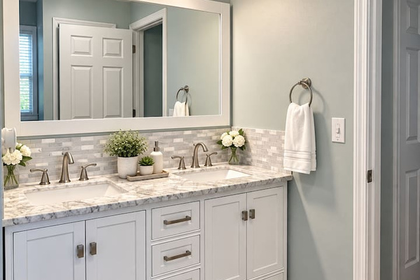 Luxurious Bathroom: Modern fixtures and ample counter space for your serene getaway!