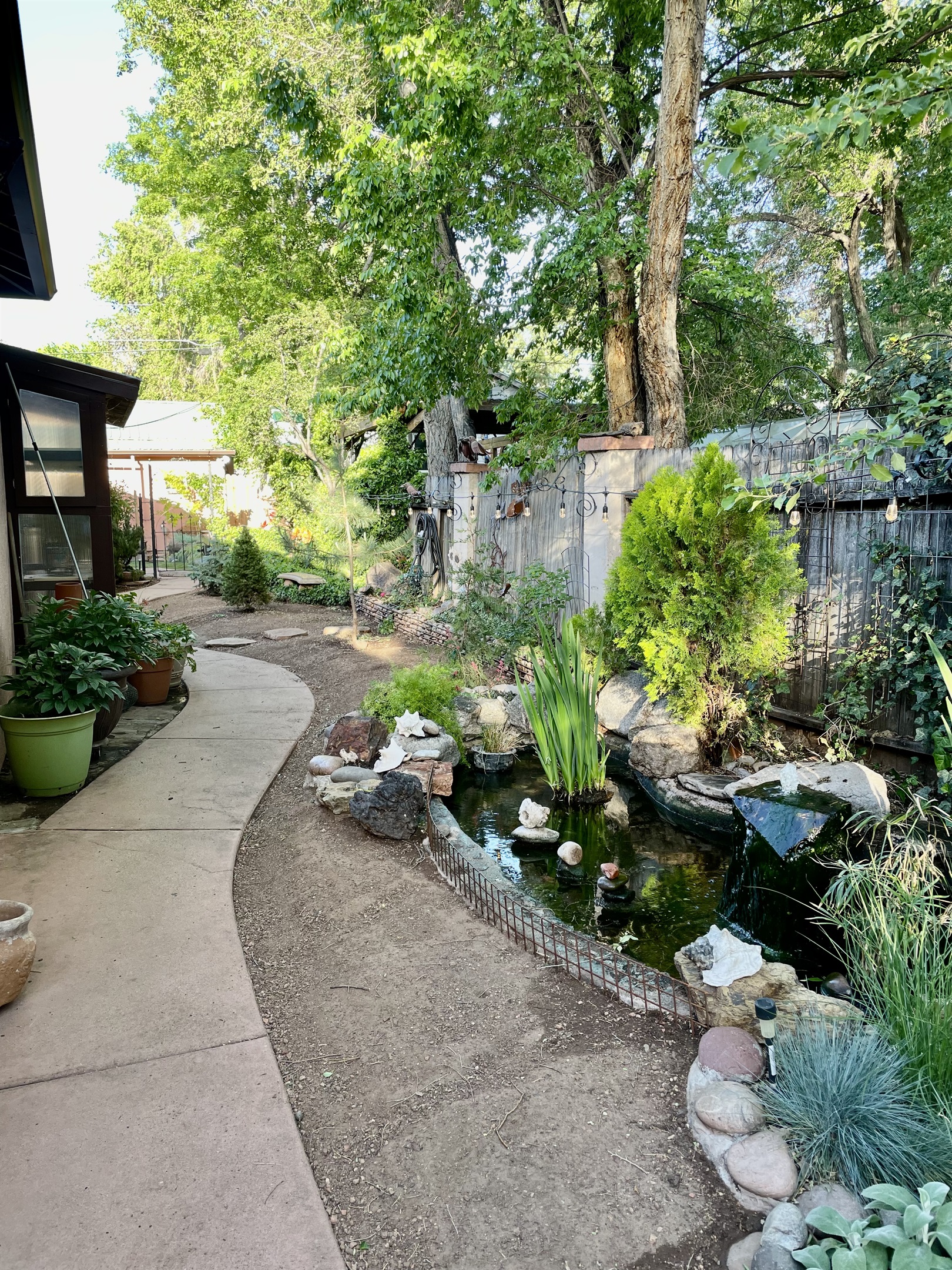 Tranquil garden with colorful koi swimming in a peaceful pond.