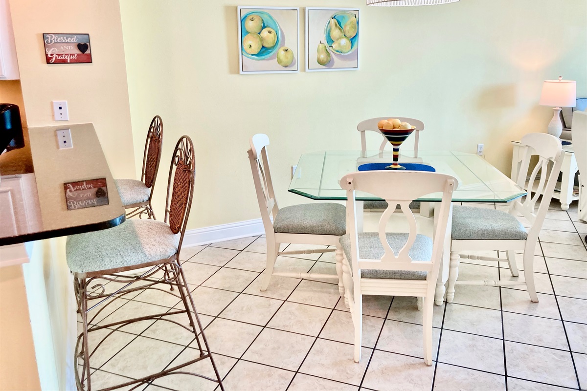 and seating for two at the kitchen counter!