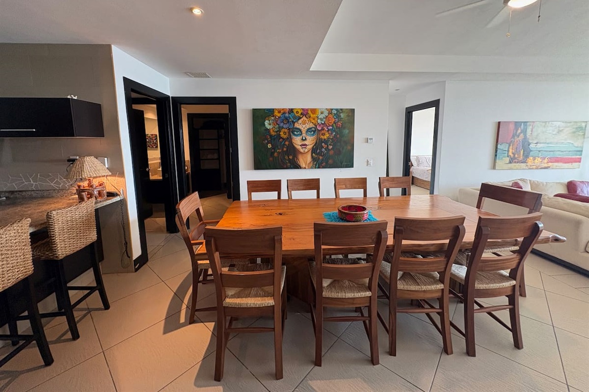Dining Room table and entrance to Main Bedroom and ensuite bathroom