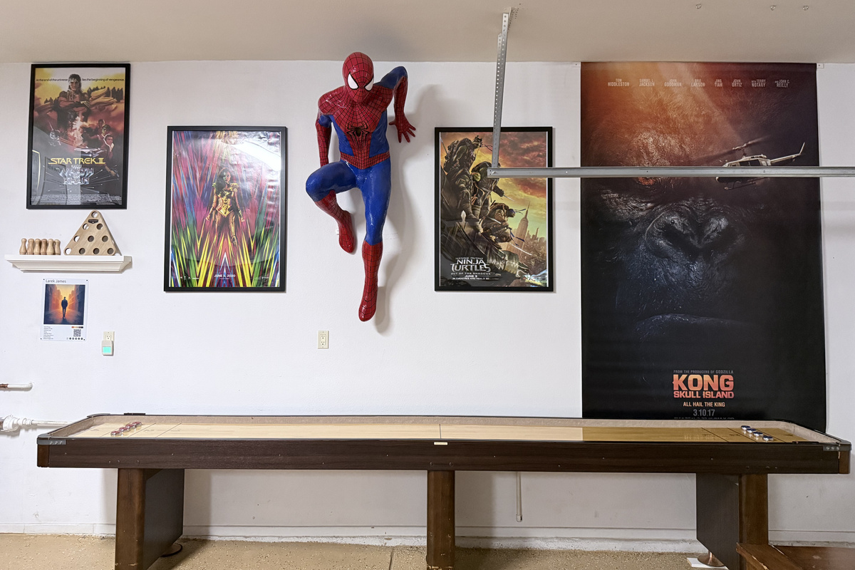 Life-size Spiderman watches over the games room!