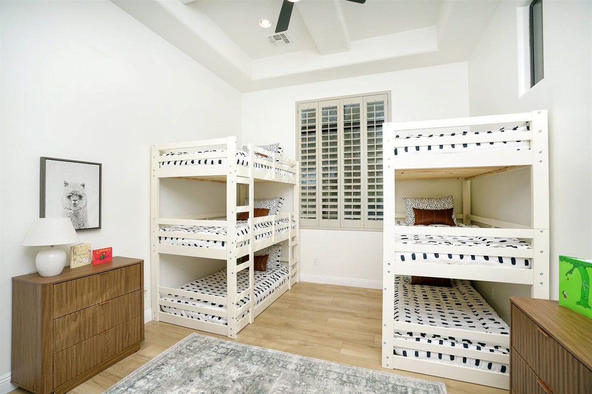 Bunk room for children. Tons of fun and with sky-high ceilings, no fear of bumping your head.