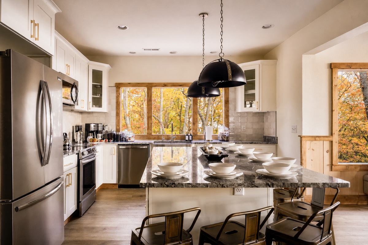 Our large kitchen means we have storage space for many kitchen amenities you love.