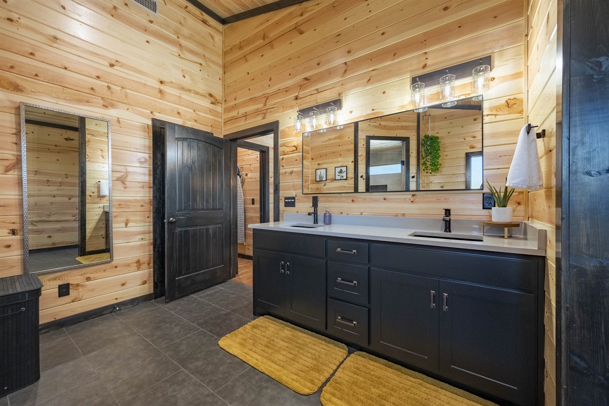 Double vanity with counter space.