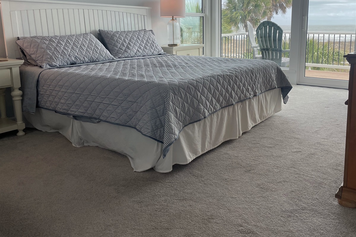 Spacious Primary Suite with King Bed, private bath and Beach Deck Access