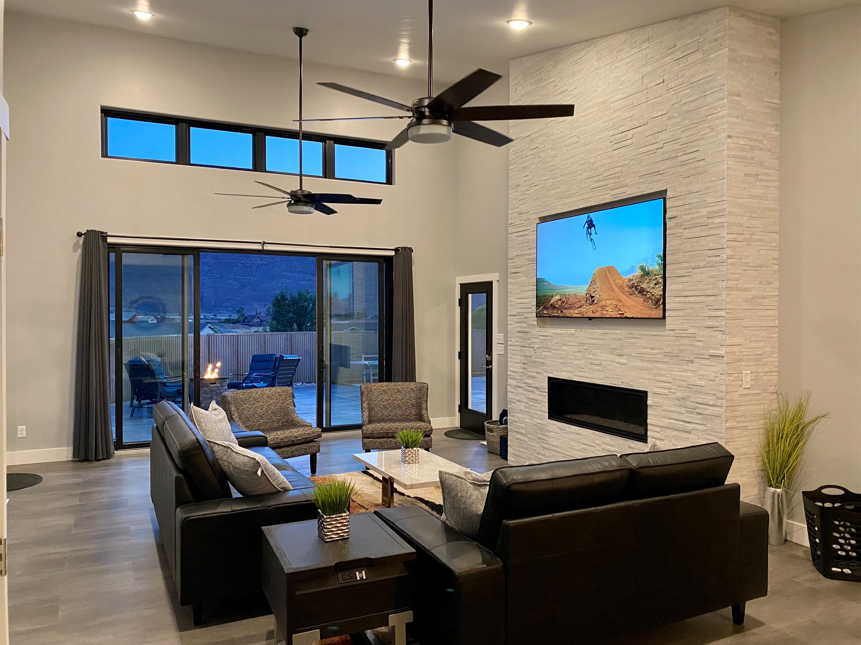 Great Room with 75 inch TV and Fire Place
