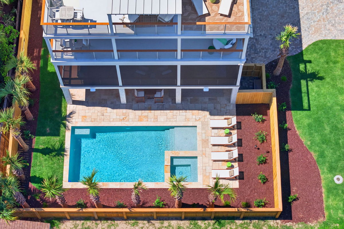 Aerial of pool | Tahanan Palms | 3 38th Ave | IOP Escapes