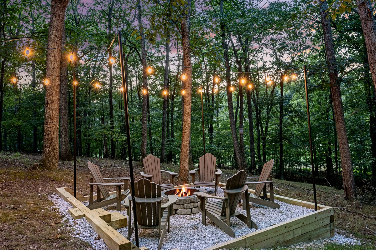 Early evenings at the fire pit turn into late nights under the stars.  Firewood is supplied.