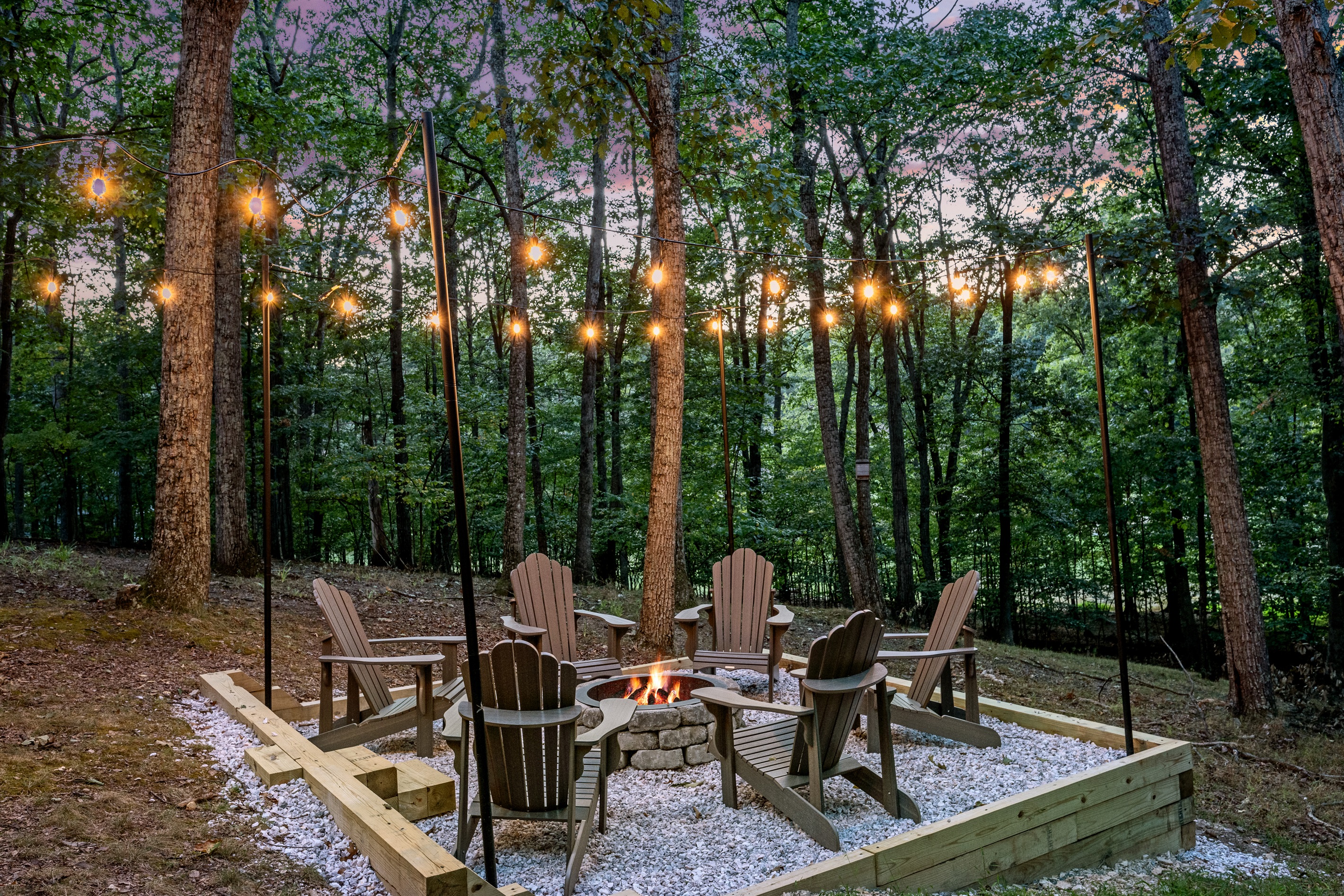Early evenings at the fire pit turn into late nights under the stars.  Firewood is supplied.
