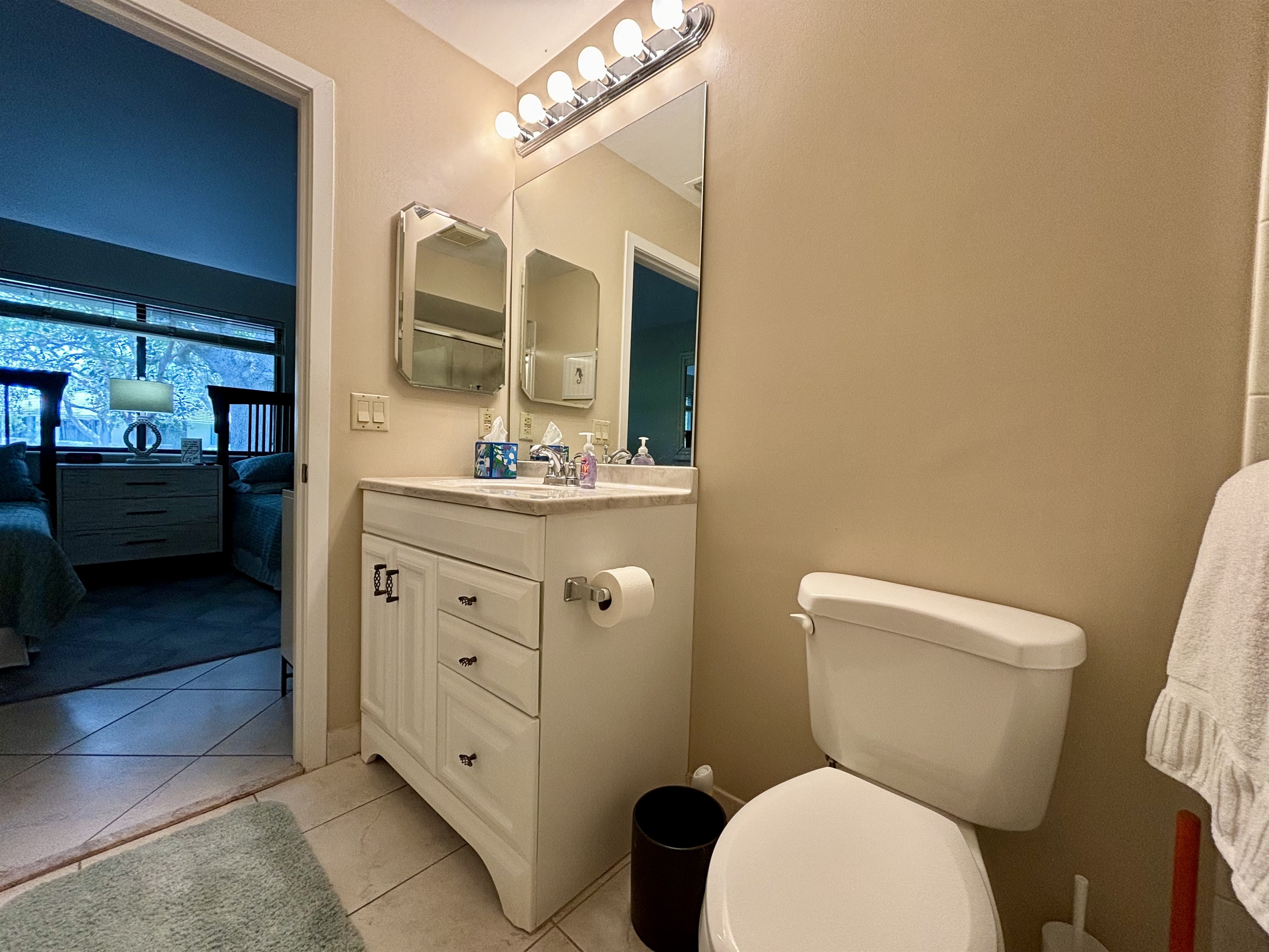 The master bathroom is located right off the master bedroom.