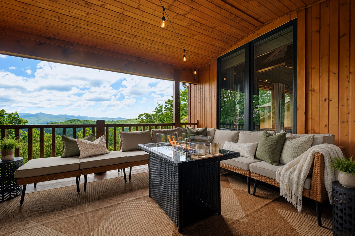 {Fire Pit Deck} After dinner, lounge around the fire pit, take in the views, and catch up with old friends.