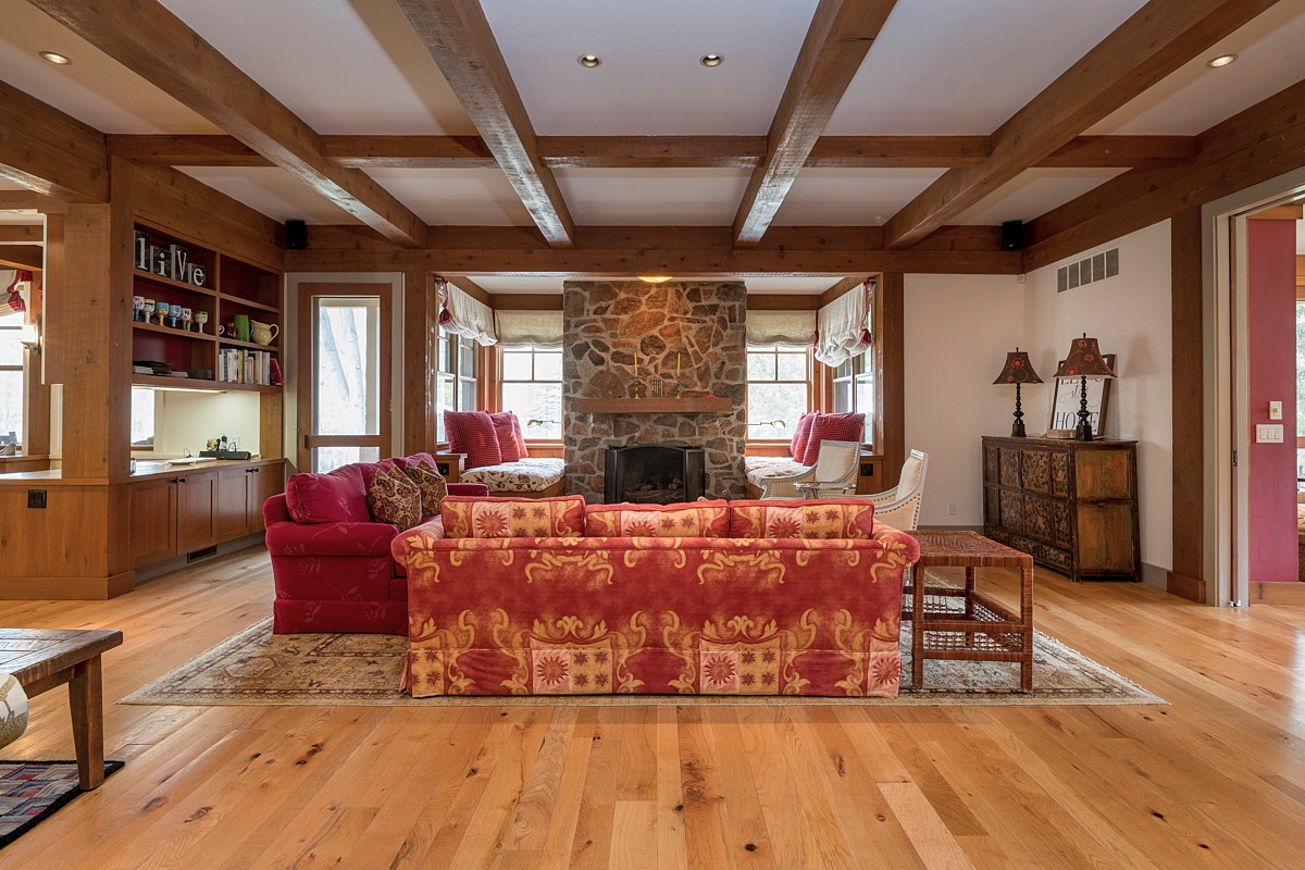 Living Area with Stone Gas Fireplace