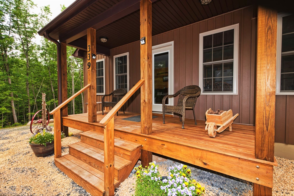 Relax on the deck and take in the quiet surroundings, where fresh mountain air and nature create the perfect escape.