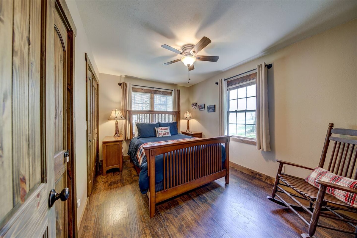 Queen bed in front room