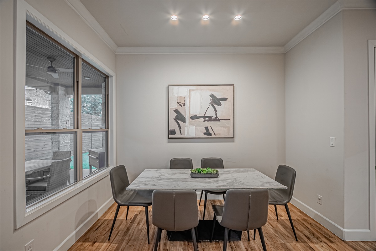 Dining area perfect for family meals and extended stays in Dallas