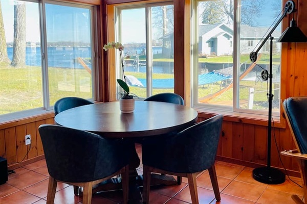 Cozy breakfast nook with water views.