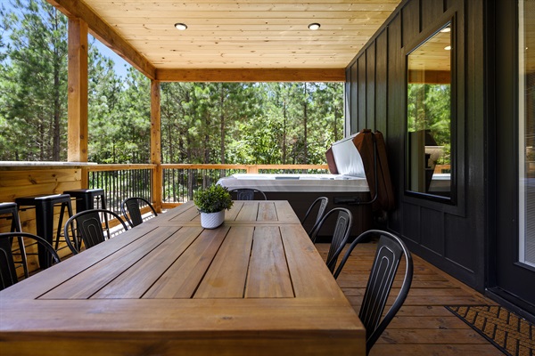 Downstairs deck with hot tub and plenty of seating