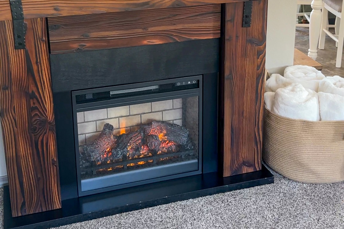 The fireplace is so cozy