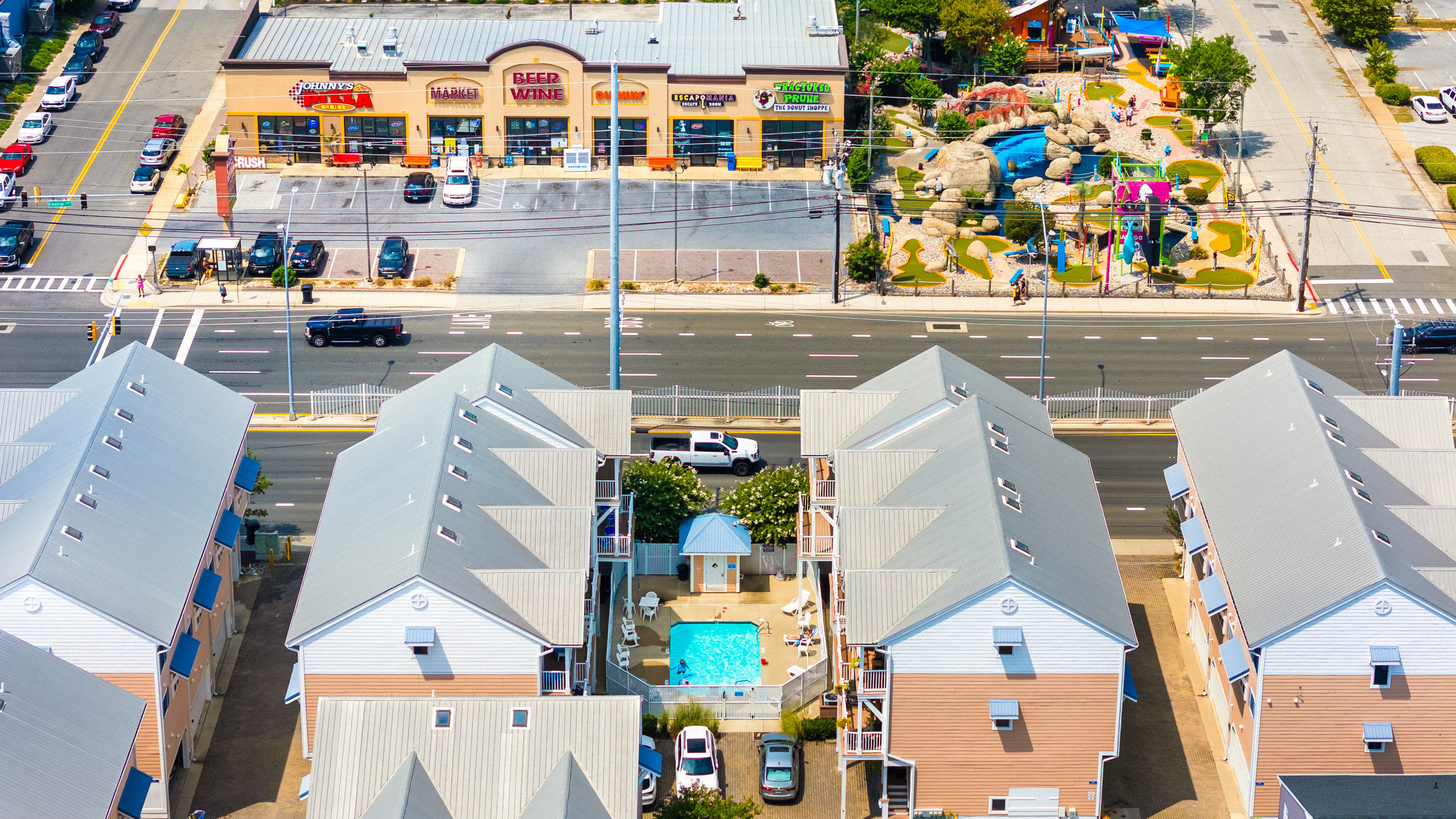 Nick's Mini-Golf, Alley Oops, Fractured Prune, Dunkin, Johnny's Pizza across the street