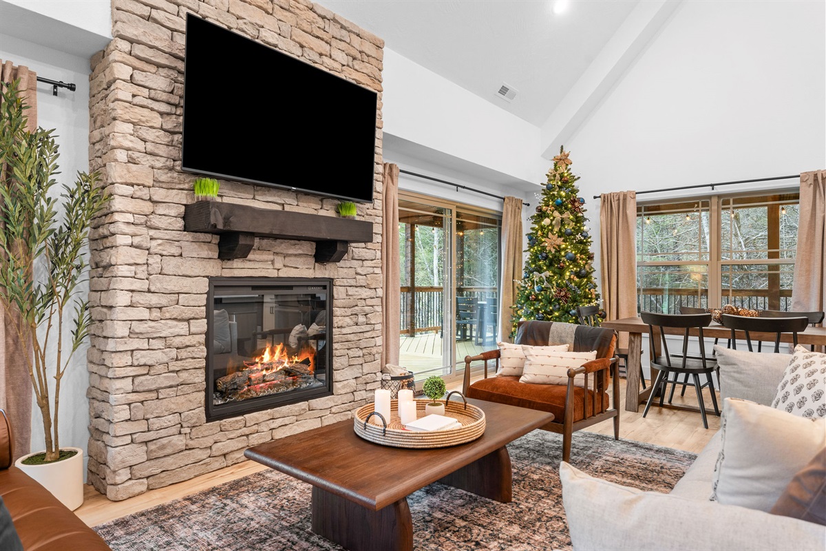 Cozy living and dining area with views that bring the outdoors in.