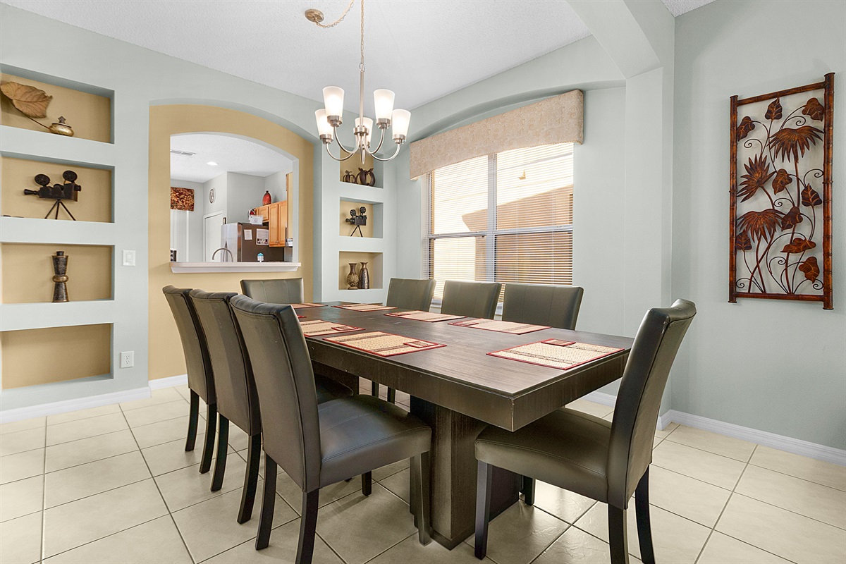 Huge dining room table easily seats eight!