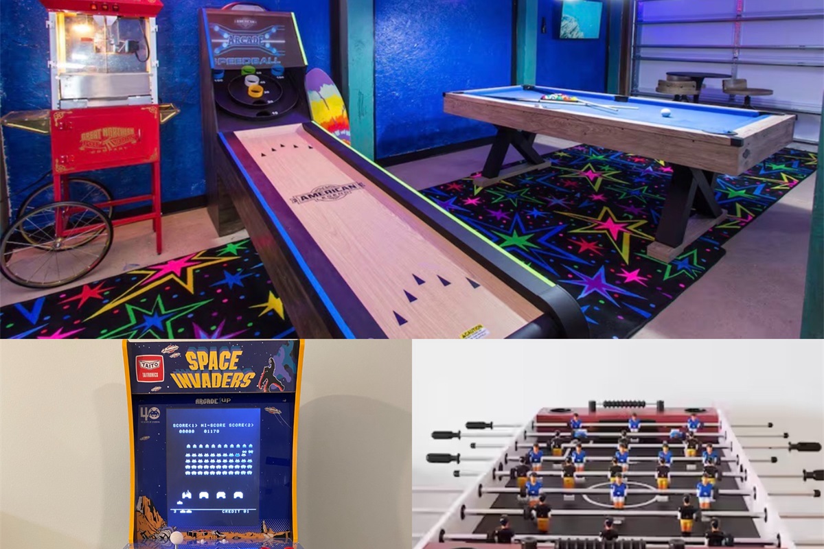 Step into the ultimate game room, a vibrant and entertaining space designed for fun and relaxation.