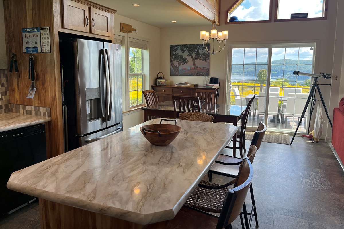 Kitchen island and dining area