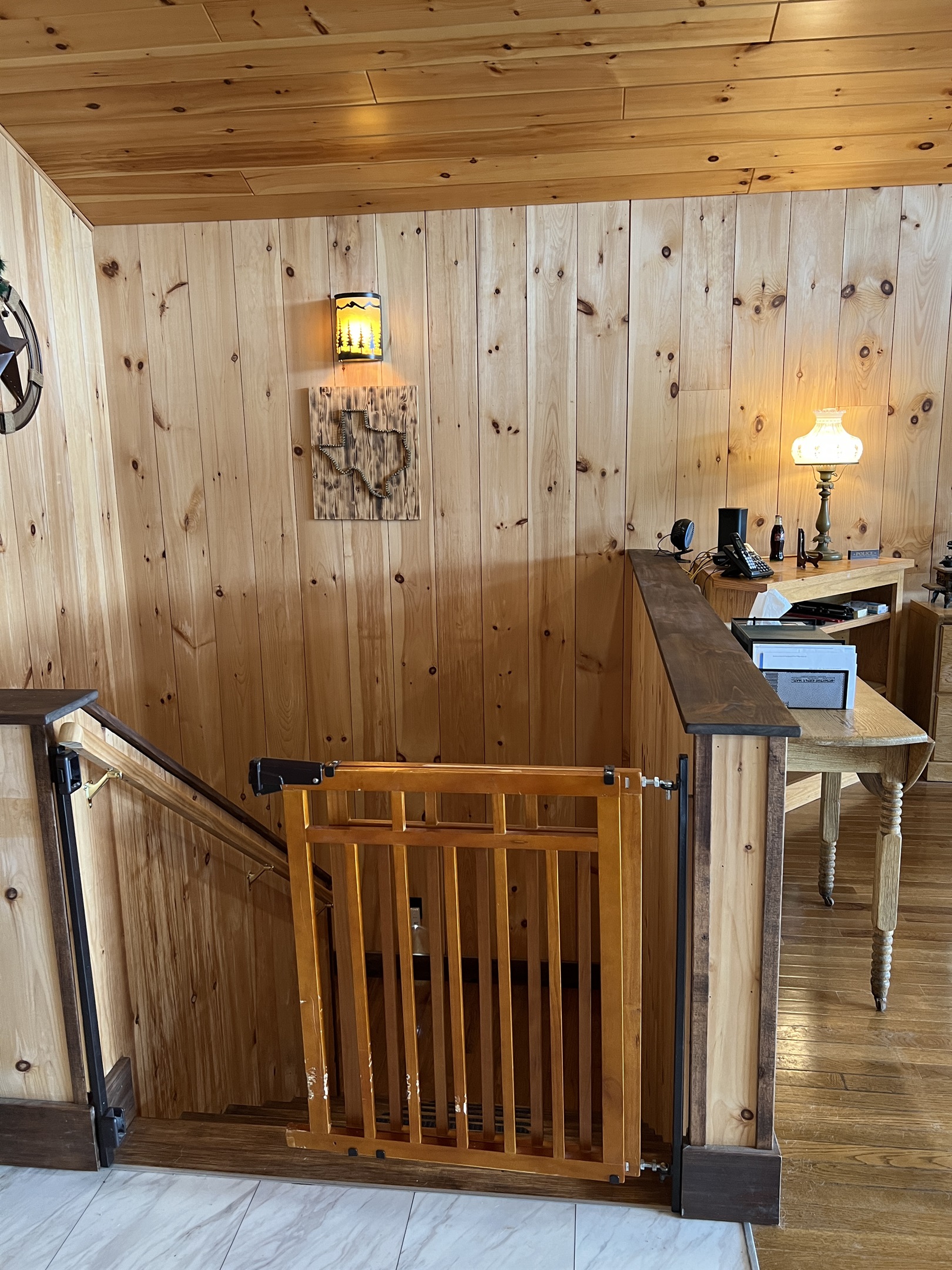 Stairs to lower level with baby gate