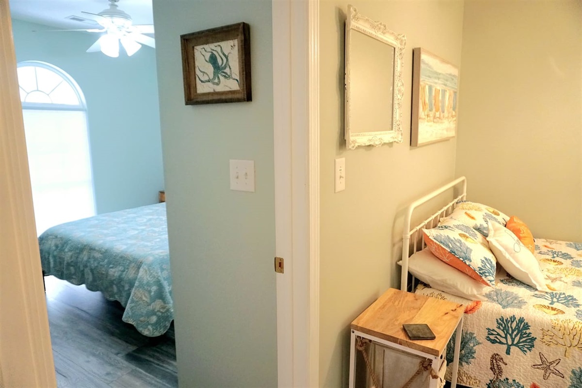 Bedroom 2 has access to Bedroom 1 (Pass through)