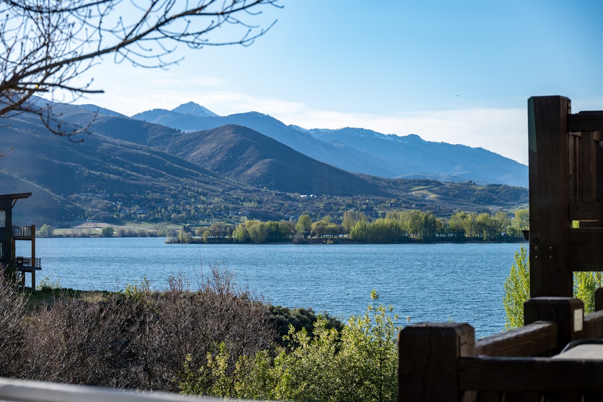 Beautiful views of Pineview Reservoir framed by the surrounding Wasatch Mountains.