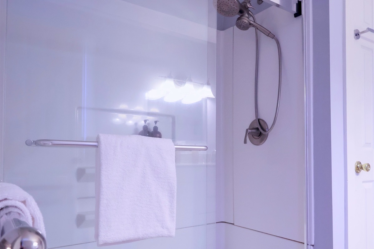 Full shower with glass doors