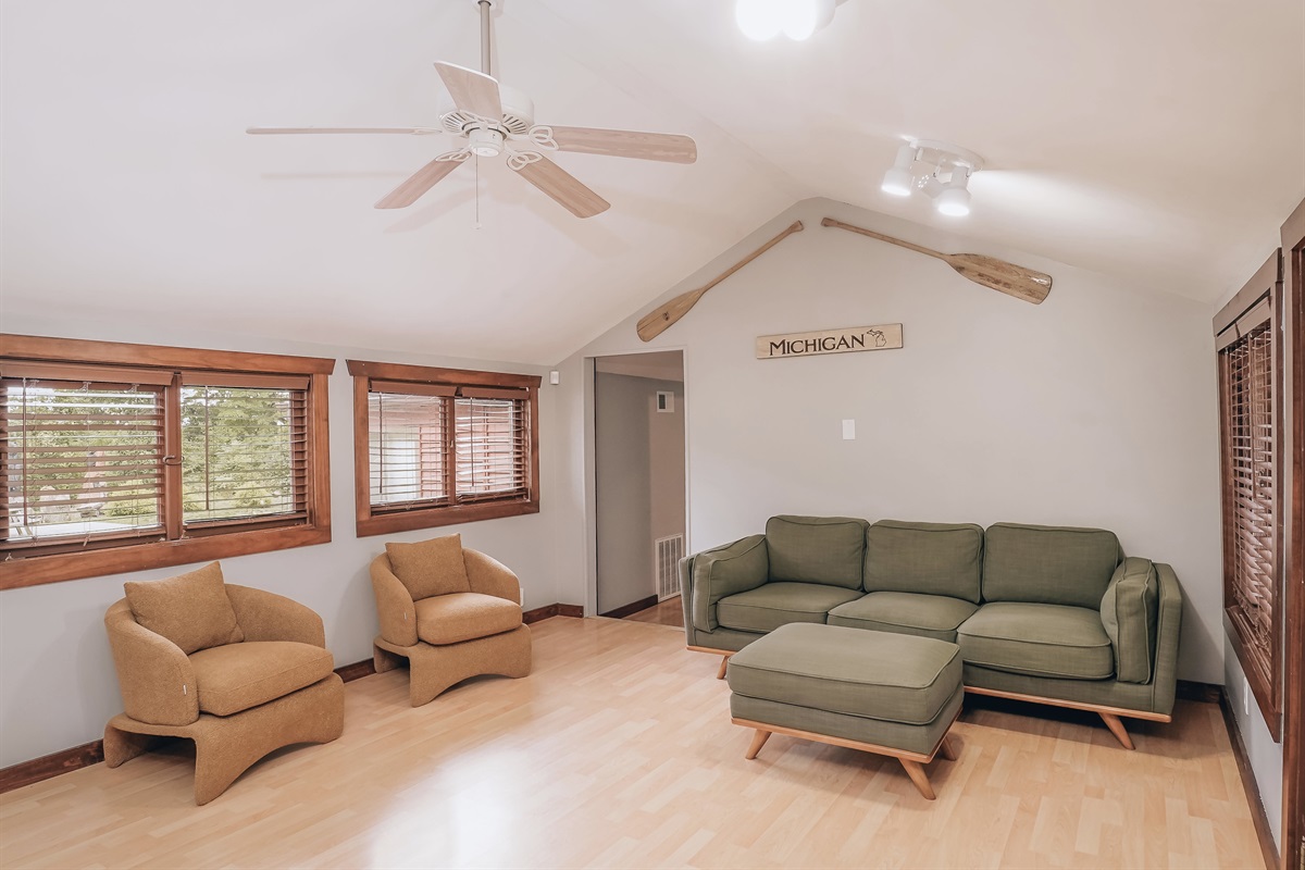 Spread out and take advantage of the spacious lodge! The family room offers an additional space to relax and come together. It has a sofa, 2 chairs, a smart TV, and board games. 