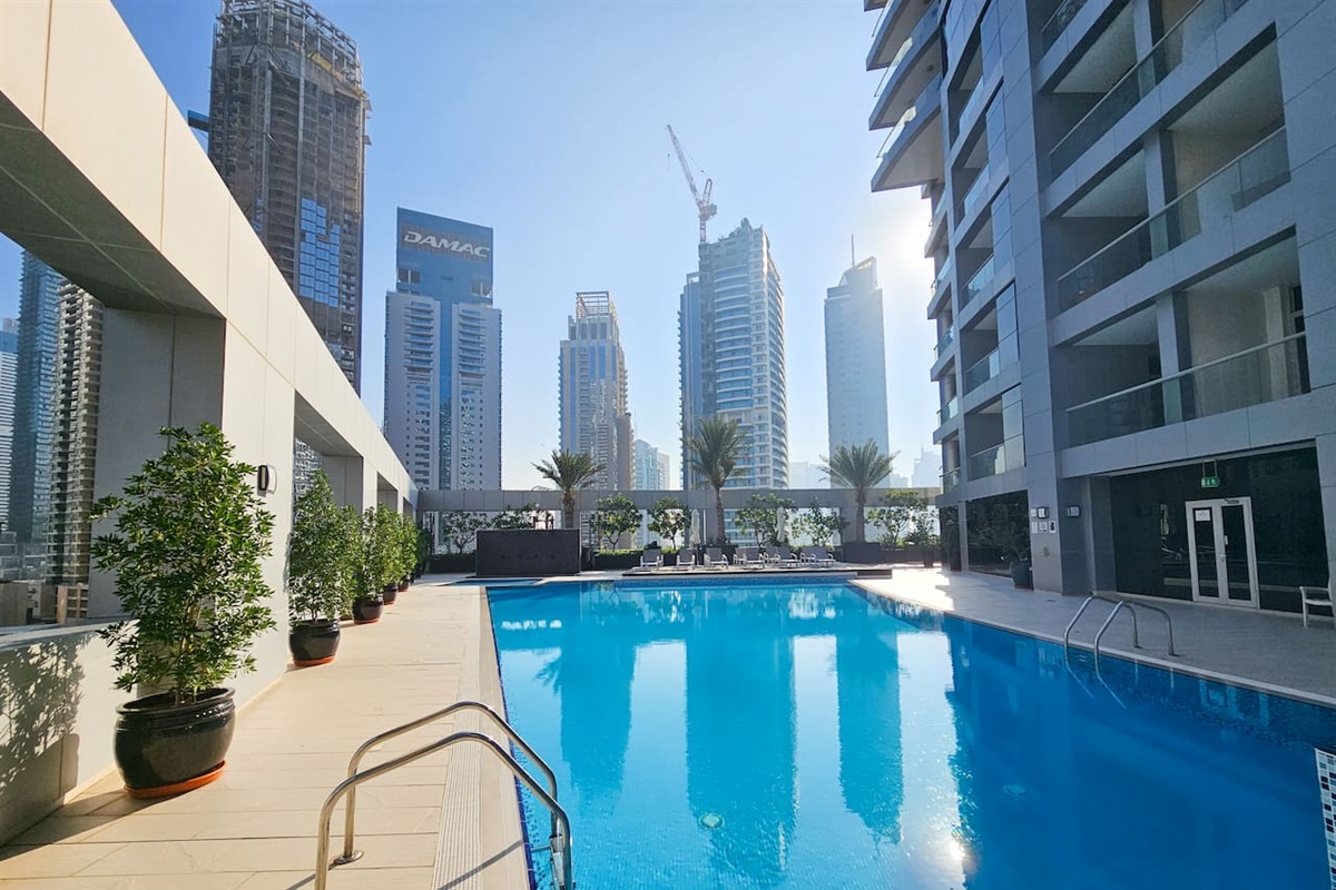 This large  pool is part of  the building's facilities