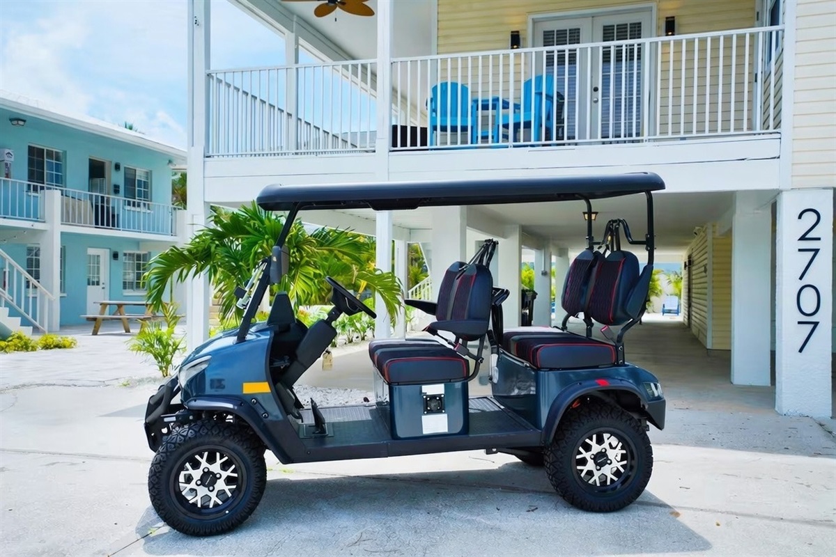 Explore IRB like a local in the complimentary 4 seat golf cart.