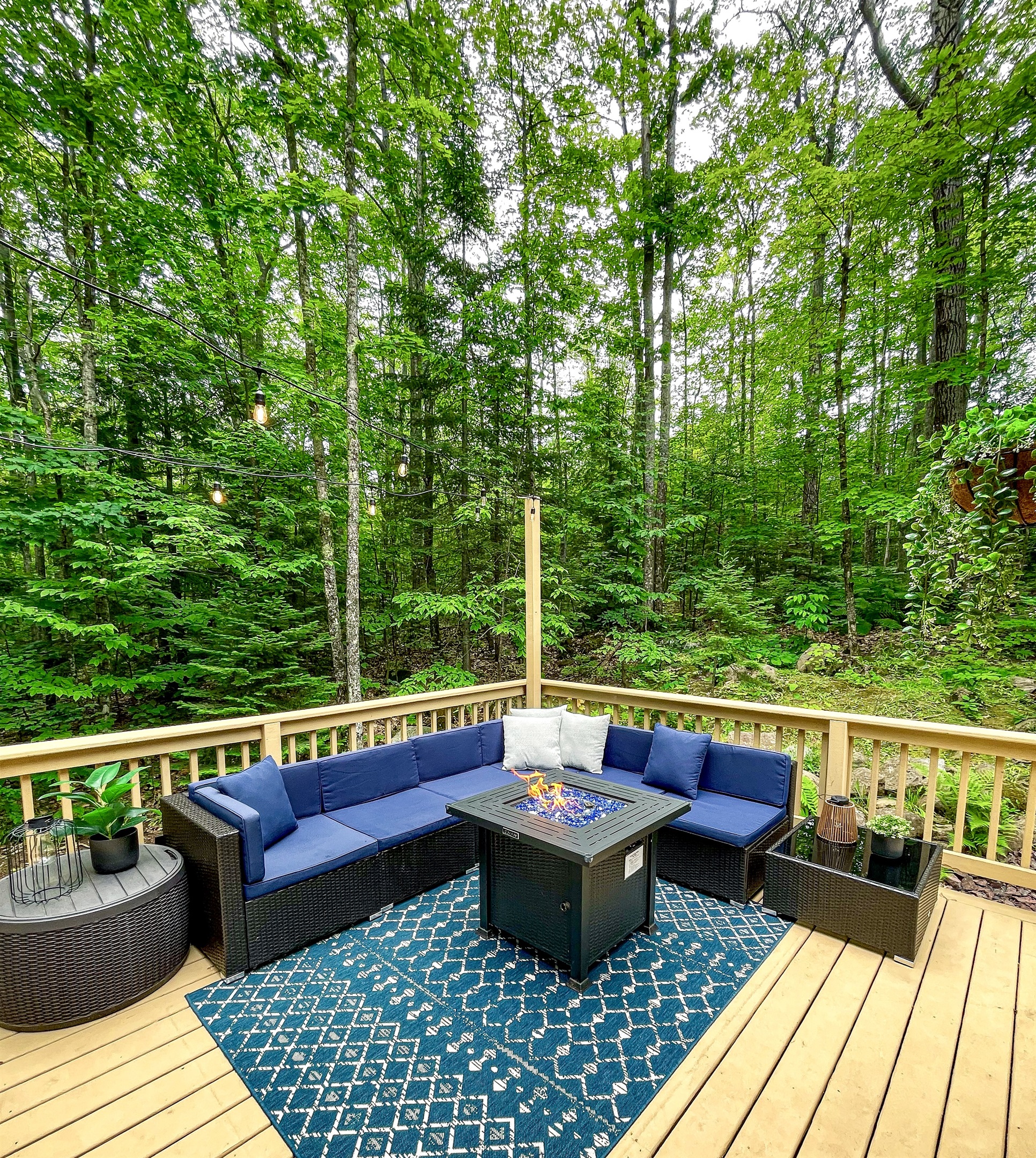 Outdoor couch and propane fireplace wooded views take in the wilderness. Outdoor amenities seasonal mid May- 3rd week of October 