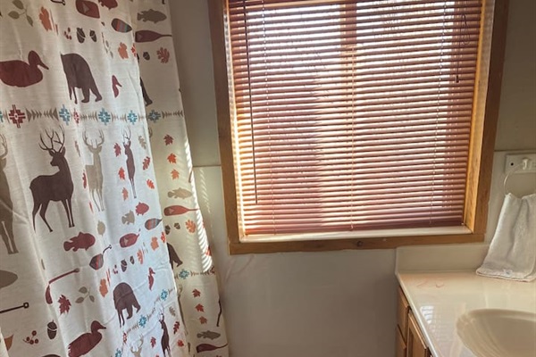 This full bathroom with tub and shower is on 2nd floor and has a  jetted tub.
